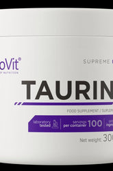 OstroVit Taurine Supreme Pure supplement container, 300 g, 100 servings, lab-tested, no fillers.